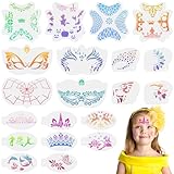 URAQT Tattoo Schablone, 20 Blatt Wiederverwendbare Gesichtsfarbe Schablonen Kit, Tattoo Design Werkzeuge für Gesicht und Körper, für Kinder Erwachsene, Party, Fasching, Weihnachten Halloween