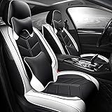 Auto Sitzbezüge Set, Vorn und Hinten 5 Sitze, Kompletter Satz Universal-Ledersitzbezüge für Vier Jahreszeite,Weiß