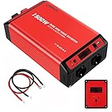 Hoenjuno 1500W KFZ Reiner Sinus Wechselrichter 12v auf 230v Spannungswandler mit 2 EU Steckdose, 2.4A USB-Anschluss und 4.5 Meter Fernsteuerung für Wohnmobil LKW Auto