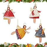 4er-Set Flache Engel Weihnachtsbaumschmuck 2D Acryl Christbaumschmuck mit Aufhängebänd Baumschmuck Weihnachten Anhänger Retro Weihnachtsdeko für Geschenk, Fenster, Tür und Girlande (A)