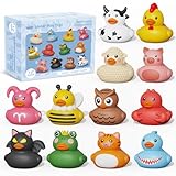 12er Set Badeente Baby Gummiente Badewannenspielzeug ohne Löcher Badespielzeug Weiches, schwimmendes Gummispielzeug Schwimmendem Spielzeug Wasserspielzeug Poolspielzeug für Kinder ab 18 Monaten
