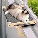 Zvonema Katzen Hängematte, Katzen Fensterliege, Stabil groß Katzenhängematte, Holz Katzenbett Fenster mit Abnehmbarem Dickem Bezug, Bequem Katzenbett Fensterbank, Platzsparendes Design bis zu 30kg