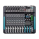 Audio Mixer Professioneller,10 Kanal Stereo Sound Mischpult mit 99 DSP-Reverb/7-Band-Gleichgewicht/USB-Anschluss,Eingang 48 V Phantomspeisung,Ein Klick stumm,für Aufnahme DJ Bühne Musik Anwendung