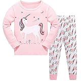 TEDD Mädchen Schlafanzug Baumwolle Süß Einhorn Langarm Zweiteiliger Schlafanzüge Set Kinder Nachtwäsche Winter Weihnachten Pyjama Größe 6-7 Jahre 01 Rosa