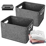 Cyiecw 2 Stück Filzkorb Aufbewahrung mit Griffen, Faltbarer Aufbewahrungsbox Filz, Verdickter Aufbewahrungskorb für Kleidung Handtücher Accessoires und Kinderspielzeug (Dark Grau)