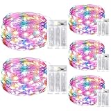 kolpop 5 Stück mehrfarbige Lichterkette, batteriebetrieben, 50 LEDs mit Timer, warmweiße Mini-Lichterkette für den Innenbereich, Weihnachten, Hochzeit, Schlafzimmer, Dekorationen
