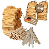 Landree Anfeuerholz, Anzündholz 9 kg (3 Netze a 3 kg) ca 20cm Scheitlänge, Nadelholz, trockenes und sofort einsetzbares Brennholz für Kamin und Ofen, Qualität aus Schleswig Holstein
