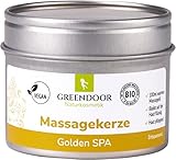 GREENDOOR Natur Massagekerze Golden SPA 100 ml, BIO Sojawachs + Bio Babassu entspannende ätherische Öle, vegan, rußt nicht, natürlich ohne Tierversuche, Geschenke Massage-öl Naturkosmetik