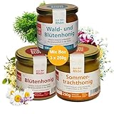 Roher Honig I Blütenhonig, Sommertrachthonig und Wald- & Blütenhonig – Set aus 3 x 250g Glas | Regional & Nachhaltiger roher Honig direkt vom Imker natürlicher Honig | Naturbelassener Honig