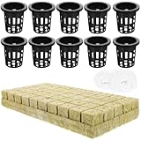 OSALADI Hydroponik Pflanzkorb Satz mit Mineralwollwürfeln Selbstbewässerndes Hydroponik Anzuchtset für Erdfreies Pflanzen Inkl Baumwollschnur Hydrokultur Pflanzhalter für Gemüse und