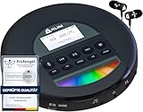 KLIM Nomad CD Player Bluetooth - Tragbarer CD-Player Discman mit langlebigem Akku - Inklusive Kopfhörer - CD-R, CD-RW, MP3 - Mit TF-Reader, Radio FM - Ideal für Autos - Portable CD Player Diskman