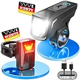 TECHCYC Fahrradlicht Set mit Lightsensesensor, bis zu 70 Lux LED Fahrradbeleuchtung, StVZO zugelassen, USB Aufladbar Fahrradlampe, IPX6 Wasserdicht, 2500 mAh Fahrradlichter Vorne & 300 mAh Rücklicht