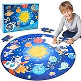 Funblitz Puzzle Planeten Rund Kinder, Jigsaw Puzzle ab 3-8 Jahre für Jungen Mädchen Puzzle Weltraum Spielzeug ab 3-8 Jahre Jungen Kinderpuzzle Sonnensystem Lustige Geschenke für Kinder Bodenpuzzle