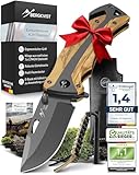 BERGKVIST® K29 Klappmesser Olivenholz (Einhandmesser) - 3-in-1 Outdoor Messer mit Titanium-Veredelung - ausgezeichnet mit dem Bronze A' Design Award 2021 - inkl. Feuerstahl & Tasche
