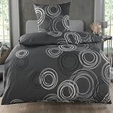 MALIKA Bettwäsche 155x220 Baumwolle Sets, Kreismuster Bettbezug 155 x 220 cm, Kissenbezug 80x80 cm, Renforcé, Oeko-TEX Bettwäsche mit Reißverschluss