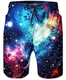 ALISISTER Galaxie Badehose Herren Männer Badeshorts 3D Lustig Druck Schnell Trocknend Strand Surf Board Shorts Schwimmhose Knielang XL