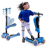 Hurtle 3-Rad-Roller für Kinder - 2-in-1-Kleinkinder-Roller, sitzend/stehend mit Klappsitz, höhenverstellbar, breite Brücke, Blinker, für 1-jährige Jungen/Mädchen HURFS56 (Blau)