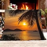 Kuscheldecke Flauschig Decke Fleecedecke - Sonnenuntergang Tropisch Meerblick Wohndecke Warm Winter, Natur Geschenkdecke, Couchdecke Blanket, Sofa überwurfdecke XXL 180x200 cm