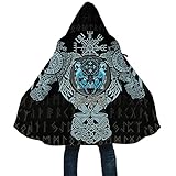 Fenrir Wolf Tattoo Men's Warm Thickened Parker Jacket Viking mittellange Winter Lammfell lässige Langarm-Kapuzenjacke Nordische Kleidung Outdoor-Aktivitäten Kapuze gepolsterte Windjacke ( Color : Fenr
