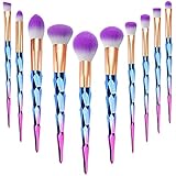 Pinselset Makeup, START MAKERS 10Pcs Premium Synthetische Make Up Pinsel Blau und Lila Farbverlauf Diamant Griff Foundation Schminkpinsel Set Professionell für Puder, Creme und Lidschatten