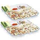 Navaris 2er Set Portionsteller mit Unterteilung aus Glas - 2X geteilter Teller für Portionskontrolle mit 4 Fächern - Snack Plate mit Trennwänden