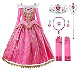 JerrisApparel Mädchen Prinzessin Spitze Kleid Rosa Schulterfrei Party Kostüm Verkleidung (4 Jahre, Rosa Mit Zubehör)