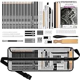 HIFORNY 60-teiliges Zeichen-Set, Skizzierstifte, Kunstzubehör mit 3-farbigem Skizzenbuch, Graphit, Kohle, Zeichenstifte für Erwachsene, Künstler, Kunststifte