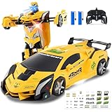Carox Ferngesteuertes Auto, 2.4Ghz 1:18 Roboter RC Auto mit LED-Licht, 360 Grad Drehung RC Car Spielzeug für Kinder ab 6 7 8 9 10 11 12 Jahre (Gelb)