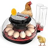 Brutmaschine Vollautomatisch, Brutautomat Vollautomatisch Inkubator Hühner mit Eierwender Automatischem LED Beleuchtung Feuchtigkeitskontrolle und Temperatur Monitor für 12 Eier