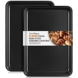Fire More 2 Stück Backblech, Dickes Karbonstahl Backblech mit Antihaftbeschichtung, 32,5 x 23 x 2,5 cm Kuchenblech Backofenblech für Backen Braten Servieren, Leicht zu Reinigen
