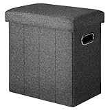 COSYLAND Sitzhocker mit Stauraum - 42 x 27 x 42 cm Kleine Klappbare Fußbank & Aufbewahrungsbox bis 200 kg, Stabile Sitzgelegenheit für Wohnzimmer Schlafzimmer Flur, Schwarzgrau