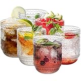 AstraLoom 6er-Set Trinkgläser 360ml (12oz) - Vintage Tumbler mit Blumenrelief-Prägung - Hochwertige schwere Glasbecher für Whisky, Bier, Saft, Wein in Transparenz