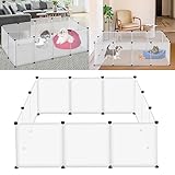 LZQ Freilaufgehege Kaninchen Freigehege Meerschweinchen Gehege Kleintiergehege Kaninchen Freilaufgehege,Eisenzaun Erweiterbar 145x75x48 cm Weiß (Ohne Tür)