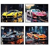 Cumnvulnt 4 Stück Auto Poster, Autobild, Rennwagen-Wandkunst, Supersportwagen Wall Art für Jungen und Männer, Büro, Schlafzimmer, Wohnzimmer, Garagendekoration (Unframe,20 x 30 cm)
