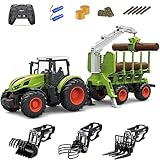 fisca Ferngesteuerter , RC mit Anhänger, inklusive Traktor, Holzgreifer, Holzleisten und Greifer, Forker, Trägerarm, Bauernhof Spielset Spielzeug LKW für Kinder 5 6 7 8+ Jahre