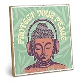 ARTFAVES® Deko Schild mit Spruch - protect your peace buddha - Dopamine Decor Bild Trend - Spiritualität, Achtsamkeit
