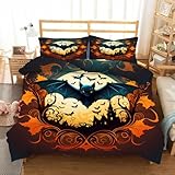 LLSZAHD Halloween Bettwäsche 135×200cm, Blaue Fledermäuse Muster bettwäsche-Sets, Mikrofaser Bettbezug mit Reißverschluss und Kissenbezug 80×80cm
