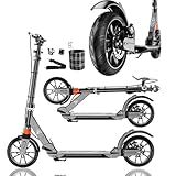 GHBXJX City Roller, Erwachsene 150 kg Tragkraft - BigWheel (200*50mm)Stabiler Scooter Kinder Pro, 4-Fach Höhenjustierbarer & zusammenklappbarer Roller mit Ständer ＆ Scheibenbremse Sportlicher,Schwarz