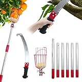 Astsäge mit Griff, 2,4 m, Teleskopsäge, verstellbare Länge, 3-in-1-Handsäge, Teleskopstange und Obstpflücker zum Schneiden von hohen Ästen und Obstgreifer, Gartenwerkzeug-Set