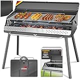 KESSER® Klappgrill tragbarer Camping Grill mit Gestell | Holzkohlegrill aus pulverbeschichtetem Stahl inklusive Grillrost, Grillmatte & Tragetasche | Faltbar BBQ ideal für Camping, Picknick & Angeln