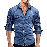 Rodawu Hemd Herren Langarm Jeanshemd Modische Cowboy Hemd Herren