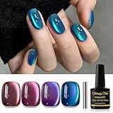 Shining She UV Nagellack CatEye, 4 Farben Holographisch Rosa Lila Blau Bunte Galaxie Magnet Cat Eye UV Gel Nagellack Soak-Off Uv nagellack Set für Nagelkunst Maniküre Salon, 8ML