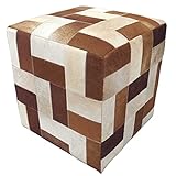 Casa Moro Patchwork Sitz-Hocker Davita 45x45x48 cm (B/T/H) weiß braun aus echtem Ziegen-Fell & Holz | Polsterhocker Pouf Sitzwürfel | edel Leder-Sitzkissen | HH5801