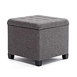 HNNHOME Sitzhocker mit Stauraum, Sitzwürfel mit Deckel, Sitztruhe, Fußbank Truhen Aufbewahrungsbox, Leinen, 44 L, 45 x 45 x 41 cm, Anthrazit