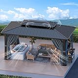 HOTEEL 3x3,65 m Hardtop Pavillon aus verzinktem Stahl & Alu-Rahmen Wasserdicht, Stabil, Winterfest mit Doppeldach Flammhemmend Moskitonetz Garten-Metallpavillon (Modell 2025)