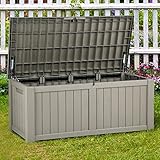 YITAHOME 460 Liter Groß Gartenbox Wasserdicht, Abschließbarem Outdoor Kissenbox, Garten Auflagenbox Wetterfest Garten Aufbewahrungsbox für Gartengeräten Poolzubehör Spielzeug, Hellbraun