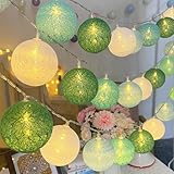 LED Lichterkette Baumwollkugeln,1.5M 10LED Baumwollkugeln Lichterkette,Batteriebetrieben,Cotton Ball Lichterketten für Weihnachten Hochzeit Kinderzimmer Party Deko(Grün, 1.5M 10LED)
