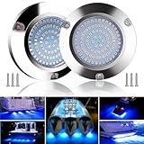 Greluma 2 stk 90 leds boots geführte unterwasserlichter,12V/24V rundes marineponton boots hecklicht, IP68 wasserdichte bootsdeckleuchten aus edelstahl led heck angellichter -blaues Licht