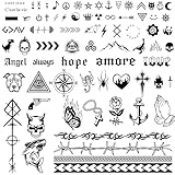 COLOFALLA 3 Blätter 90+ Temporäre Tattoos - 2 Wochen Schriftzug zum Aufkleben, Fake Klebetattoos, Kleine Mustern, Coole Motive für Halloween, Männer, Frauen (A)