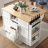 MURUL Küchenschrank, Servierwagen mit Holzmaserung, Küchenwagen mit Rollen und arbeitsplatte, Küchenwagen mit Gewürzregal und Handtuchhalter, Kücheninsel mit Schiebetüren und Schubladen